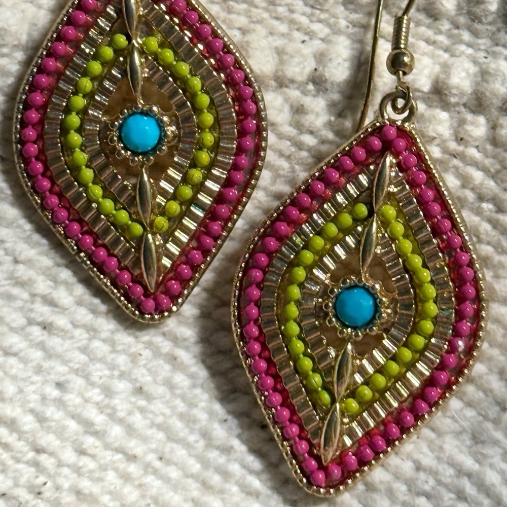 Funky Bohemian Beaded Drop Earrings - Picture 3 of 3